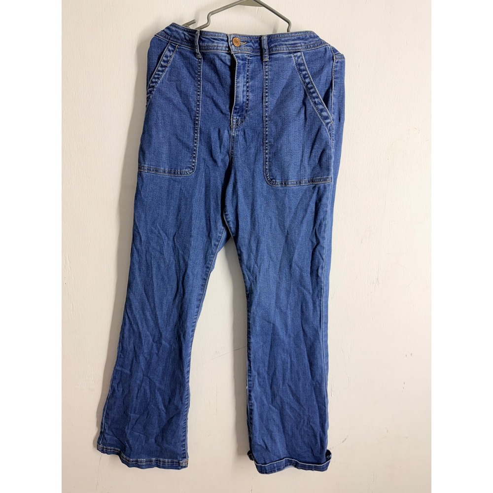 Knox Rose Womens High Rise Wide Leg Patch Pocket Jeans Medium Wash Blue Size 12